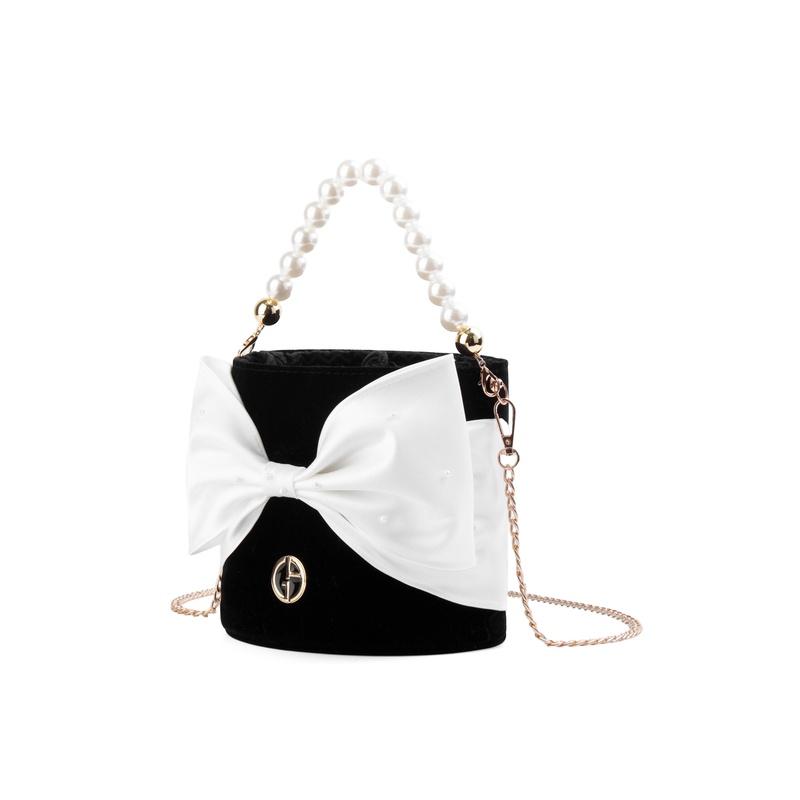 Armani Cosmetic Bag/toiletry Bag [Customized Bag] Night White Butterfly Ding Duo Bow Decoration Retro Lady Exquisite Elegant Night White Butterfly