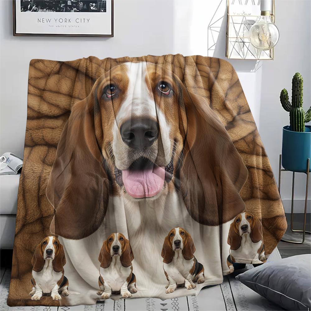 1 pièce Couverture en flanelle avec imprimé Basset Hound, Haute qualité Confortable pour toutes les saisons, Décoration intérieure, Chaleur et Confort, Parfait pour les cadeaux