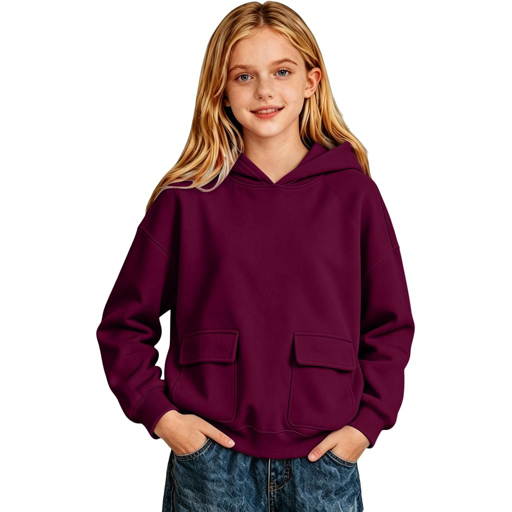 Girls Color Long Sleeve Pullover Hoodie Fashion Casual Sweatshirt Top