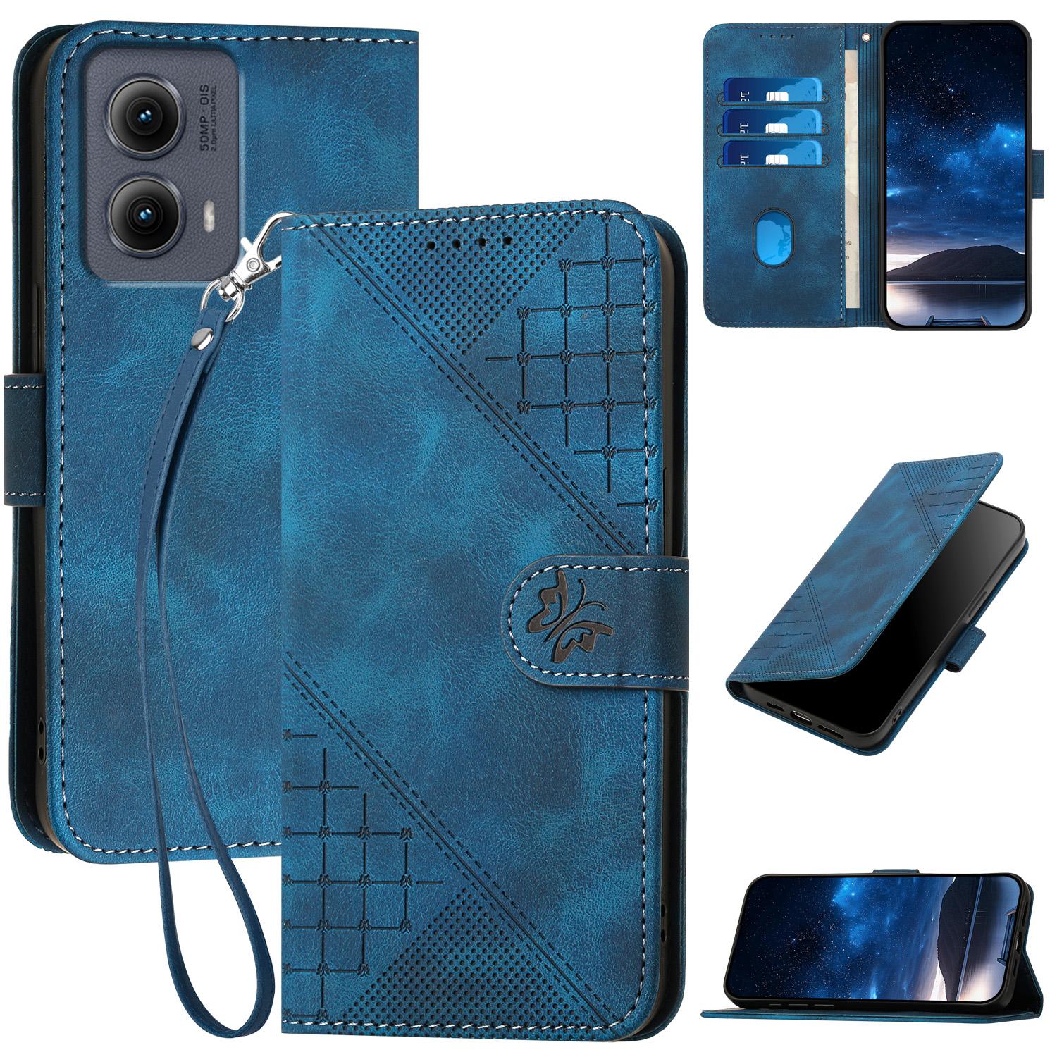 

For Motorola Edge (2024) 5G Leather Wallet Case Butterfly Flower Imprinted Phone Cover with Strap B
