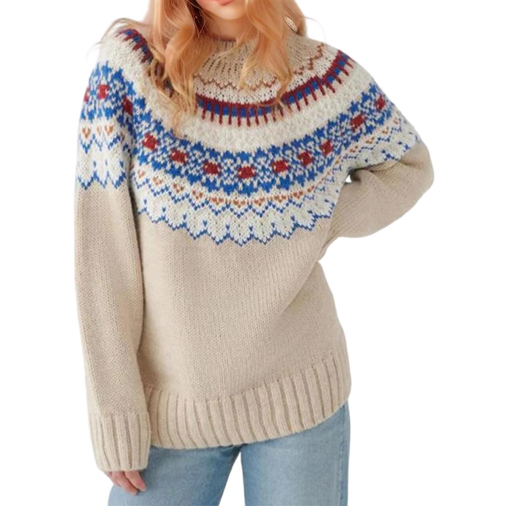Women's Fashion Sweater Round Neck Loose Crewneck Long Sleeve Knit Top