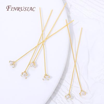 18K Gold Plated CZ Long Stem Pins,3/4/5mm Cubic Zirconia Head Pins For Jewelry Making,DIY Beading Craft,Earrings Accessories