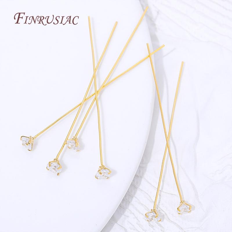 18K Gold Plated CZ Long Stem Pins,3/4/5mm Cubic Zirconia Head Pins For Jewelry Making,DIY Beading Craft,Earrings Accessories