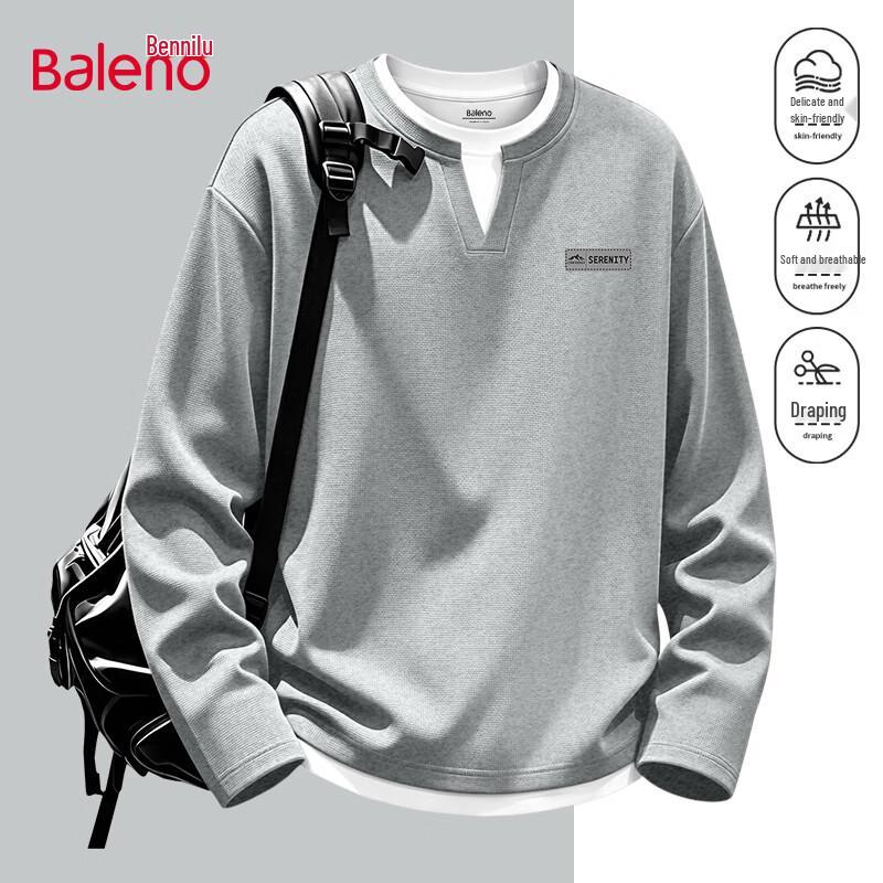 Baleno Men's Waffle Texture Long Sleeve Faux Layered Crewneck T-Shirt