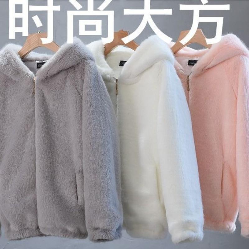 Winter new hooded imitation rabbit plush fur coat lamb wool loose thickened imitation mink velvet coat female trend