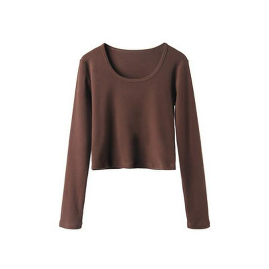 Women's Fleece-Lined Slim-Fit Base Layer: Round Neck, Long Sleeve, Stylish & Warm for Autumn/Winter.