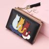 Women’s Cute Cat Pattern Short Wallet PU Leather Bifold Wallet Zipper Coin Purse Card Holder Tassel Mini Wallet for Girls and Ladies