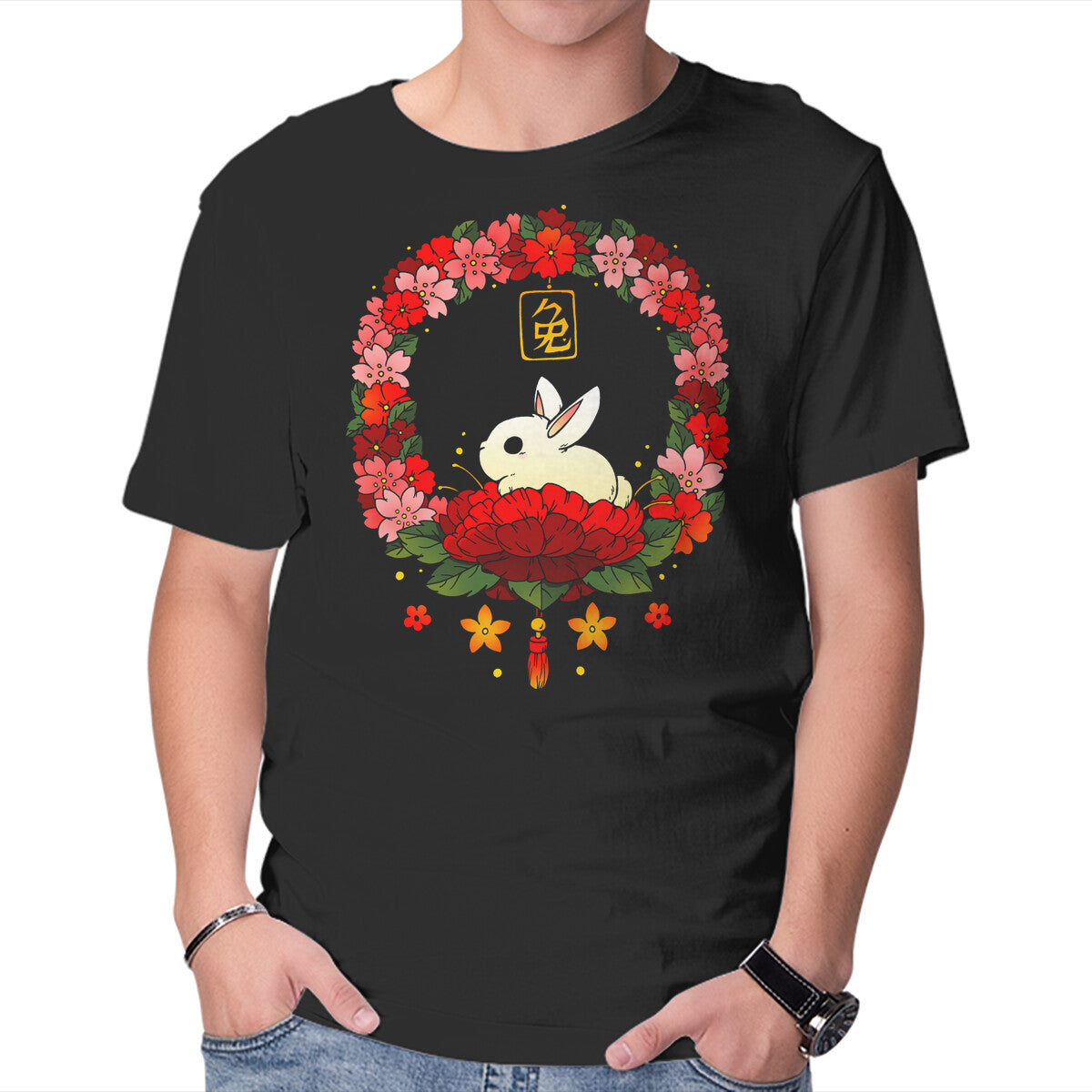 Unisex Crew Neck T-Shirt Rabbit Nature Graphic Short Sleeve Casual Tee XS