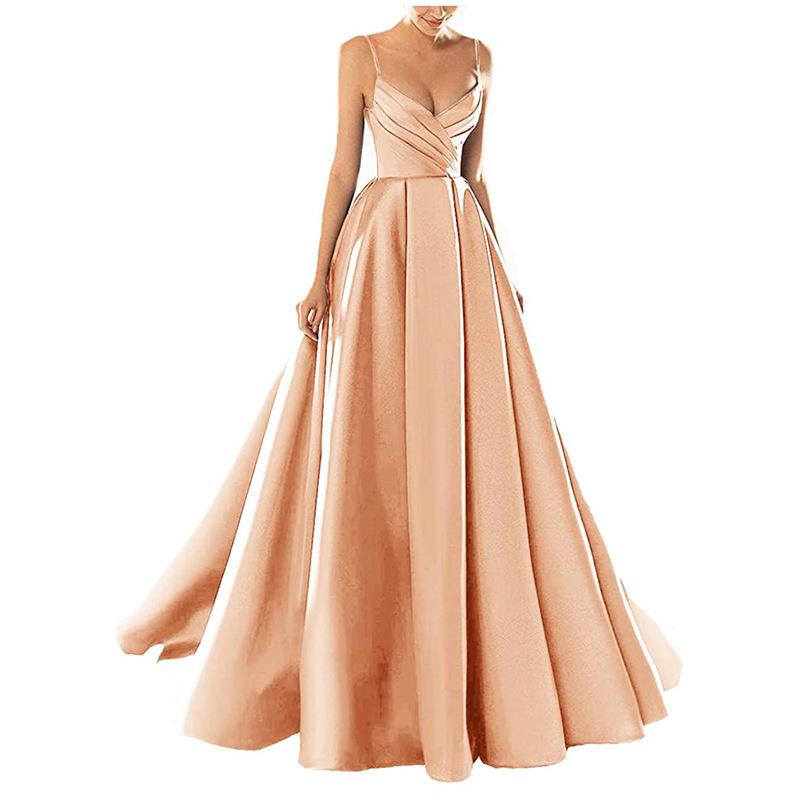 Evening Dress European and American New Satin Temperament Long Suspender Banquet Host Suspender Evening Dress