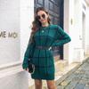 Women Fall Winter New Contrast Color Plaid Long Sleeve Sweater Bottoming Loose Knitted Dresses S-L