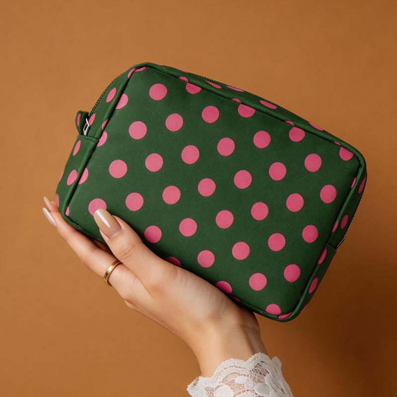 Polka Dots Cosmetic Bag Waterproof Zipper Compact Foldable Portable Makeup Pouch for Travel Daily Storage