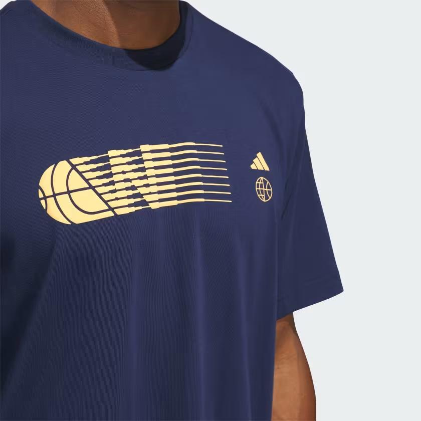 Adidas Worldwide Hoops City Graphic Tee Night Indigo Men Streetwear IN6380