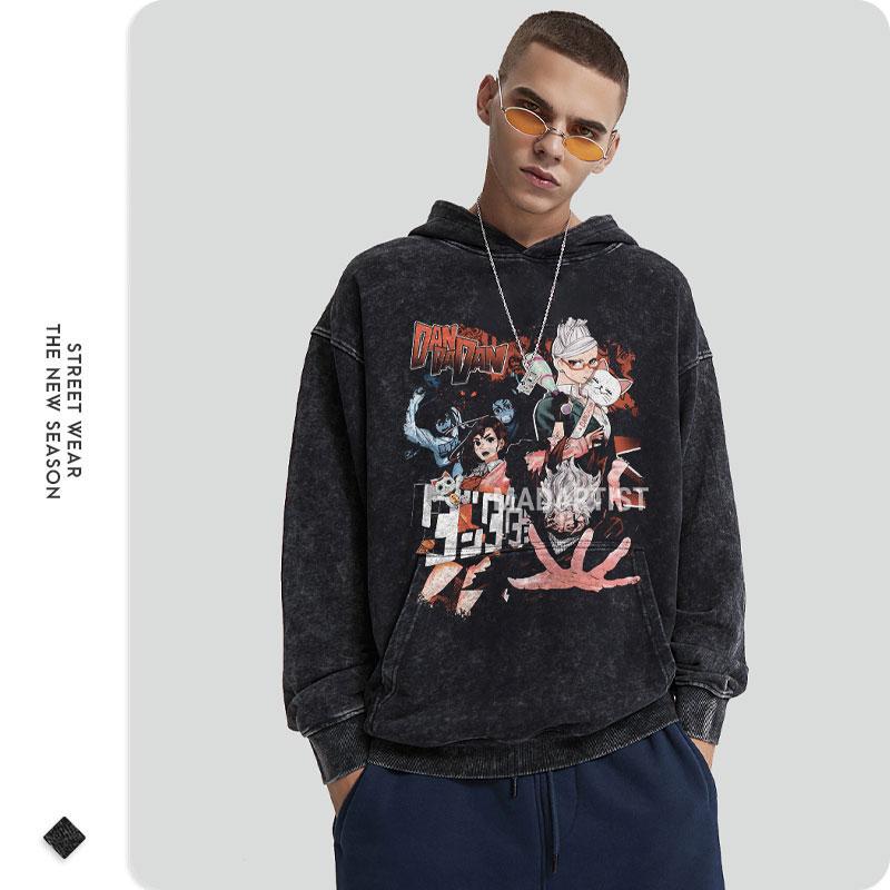 Anime Dandadan Hoodies Vintage Washed Dan Da Dan Hooded Sweatshirts Oversize Streetwear Manga Ayase Momo Okarun