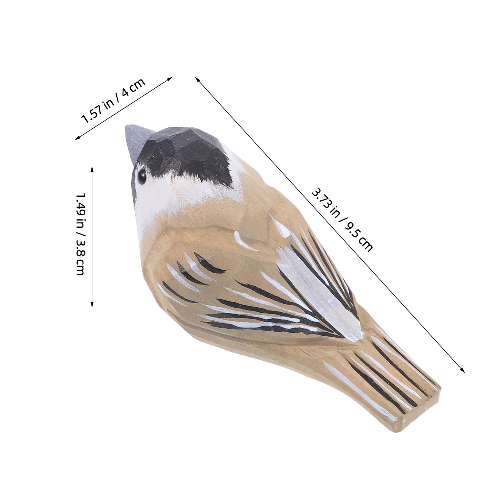 Hand-Carved Wooden Bird Sculpture Sparrow Natural Wood Finish Home Decor Small Bird Statues Carving Decoration Wood Birds