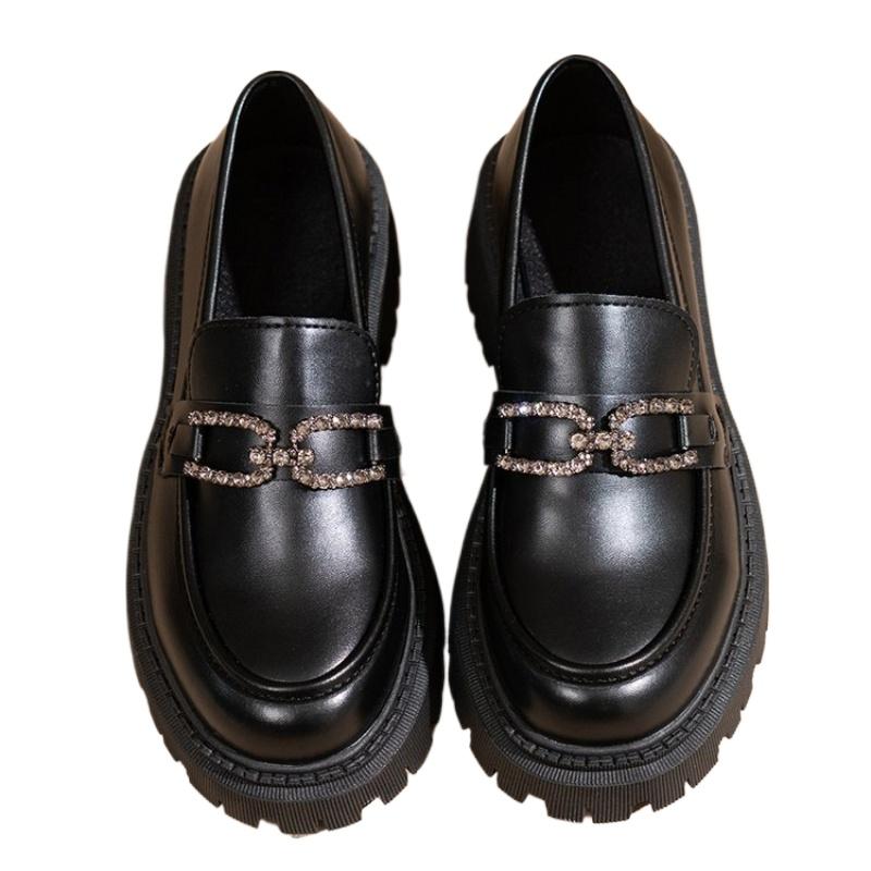 Plus Size 35-42 British Style Thick Soled Black Women's Leather Shoes New Spring and Autumn Thick Heel Loafers Women's Pumps