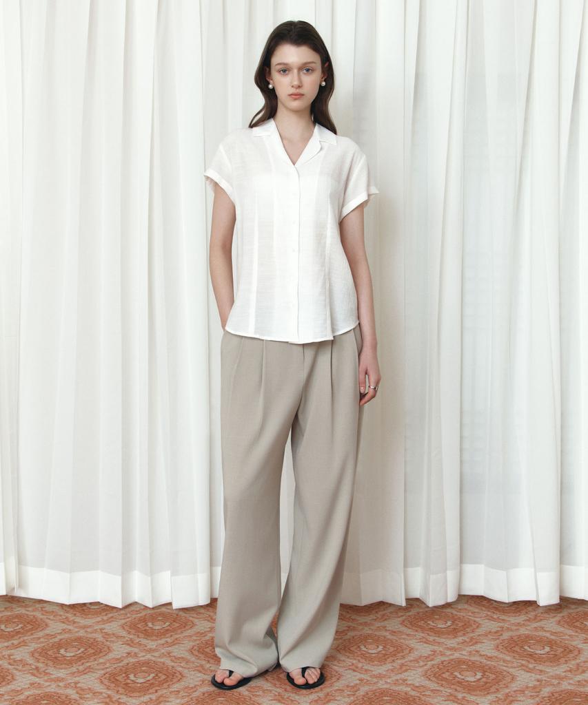 Siyajyu Sitp5292 Open Collar Retro Short Sleeve Shirt_White
