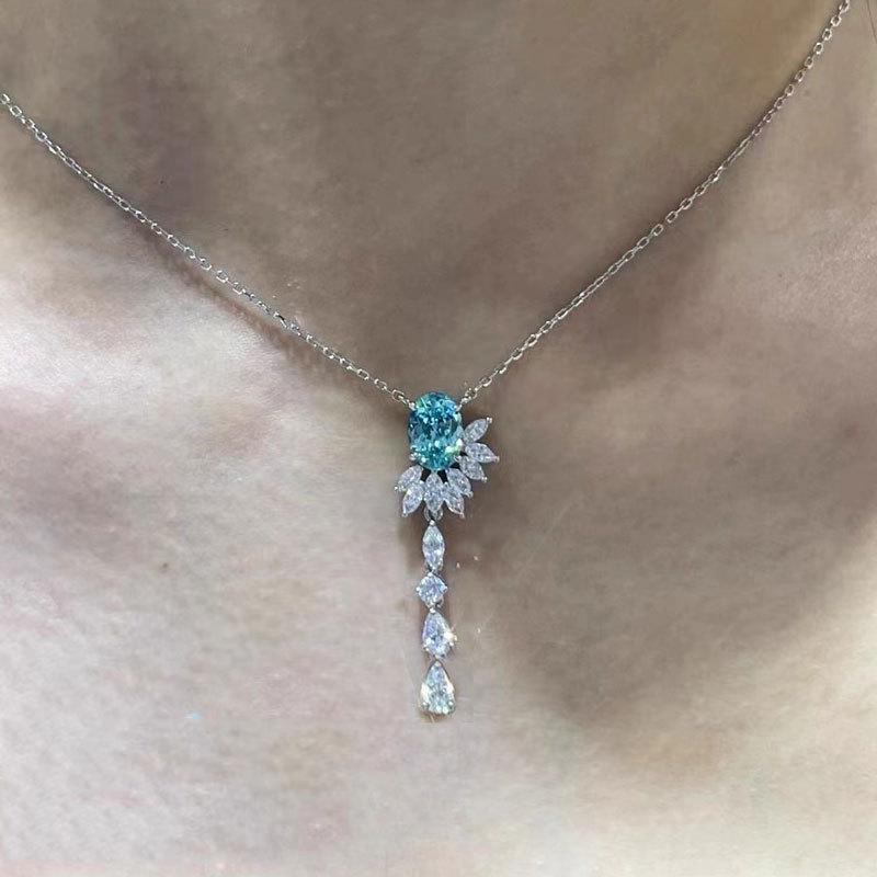 Elegant Blue Zirconia Tassel Necklace - Versatile Clavicle Chain for Women