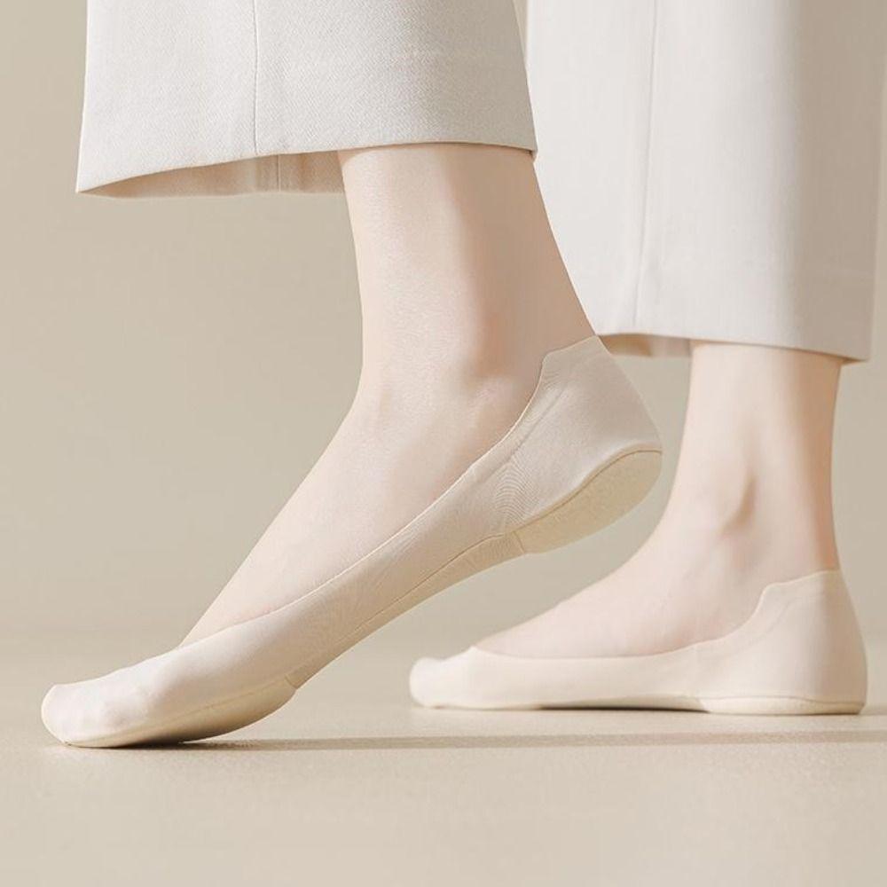3Pairs Solid Color Invisible Socks Women Cotton Ankle Socks Sponge Soles Boat Socks  Daily
