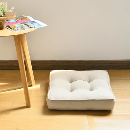 Baibu Home Stylish Zabuton Cushion, 100% Cotton, 7cm Thick, Chair Cushion, 40cm Square, Cute Floor Cushion, All Season Use