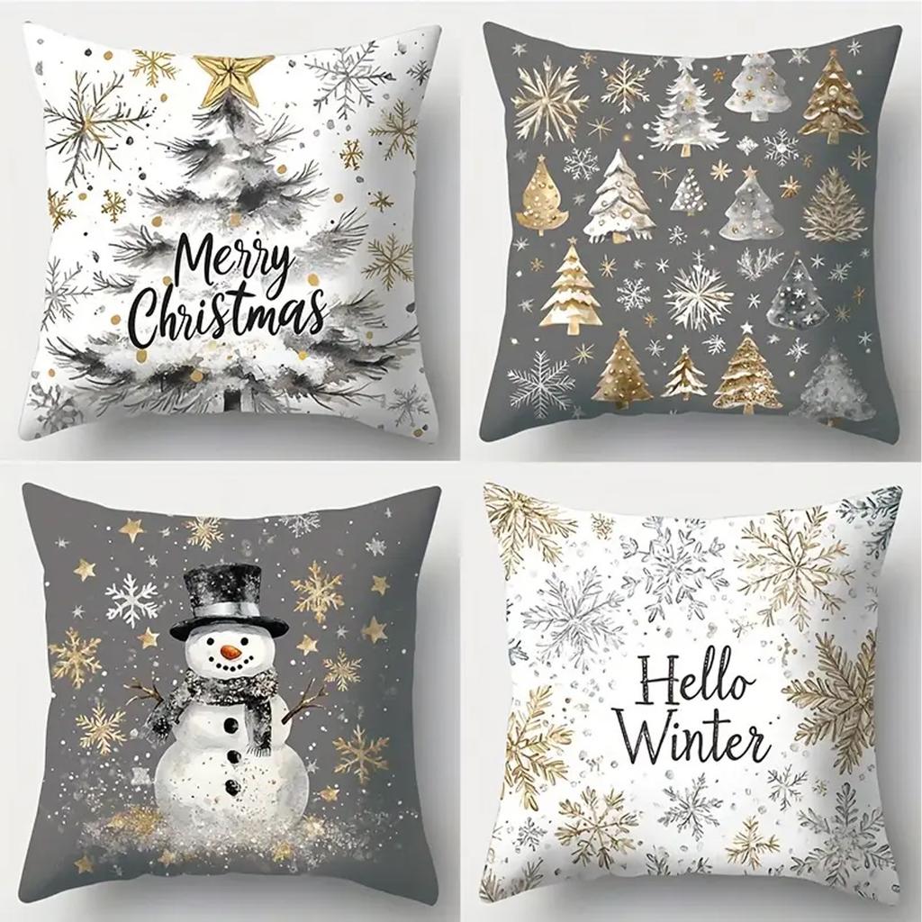 4pcs Christmas Cushion Cover Red Green Grey Snowflake Dwarf Durable Cover 2025 New for Home Ornament Xmas New Year Decoration