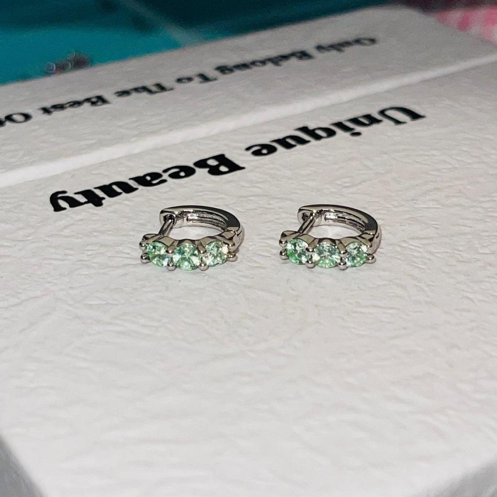 Double Ear Piercing Hoop Earrings with Colored Zircon – Exquisite, Flashy, Niche Design