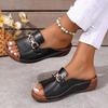 2025 Summer Plus Size Women's Wedge Platform Sandals: European & American Casual One-Strap Thick-Soled Beach Slippers