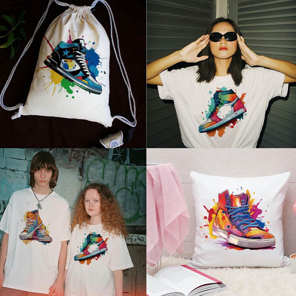 4Pcs 4 Styles Plastic Heat Transfer Film Logo Stickers Set for DIY T-Shirt Shoes 194~230x213~230mm 1pc/style