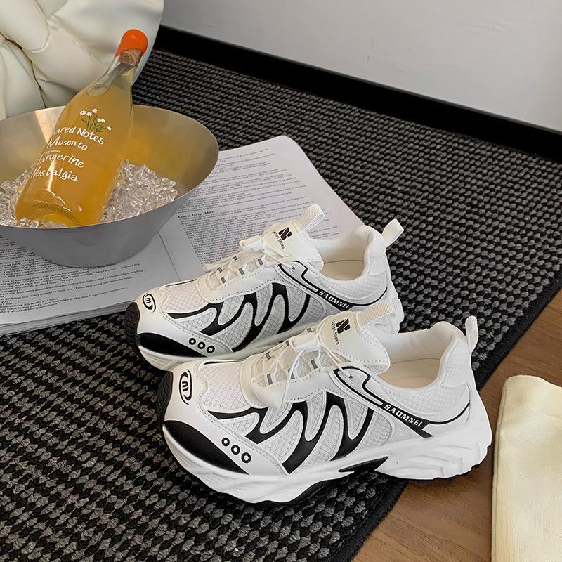 Dad Shoes Women's Ins Tide Super Fire Mesh Drawstring Thick Sole Heightening Muffin Showing Small Feet Outdoor Leisure Sports Women's Shoes