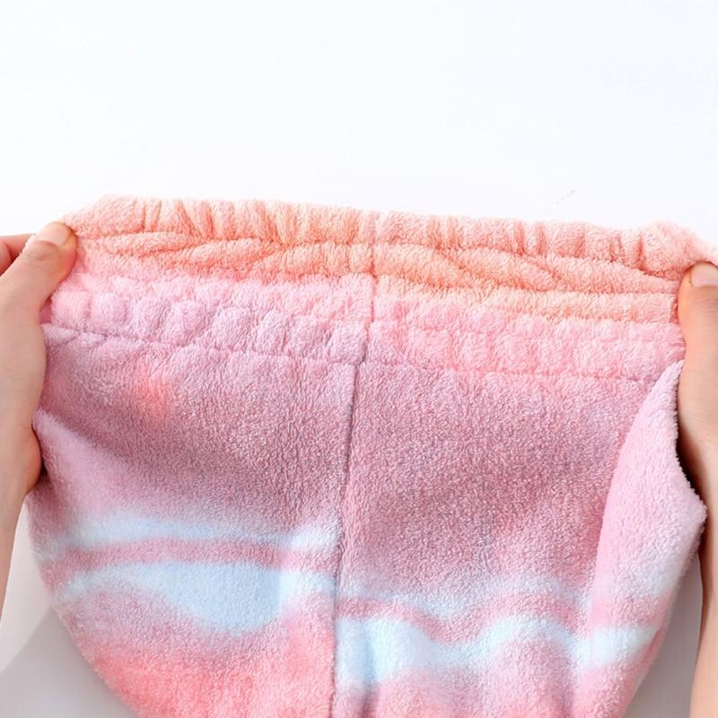 Pack of 2 Super Soft Corals Fleece Bath Cap Rainbow Gradients Fast Drying Elastic Hair Towel Wrap Turban for Women