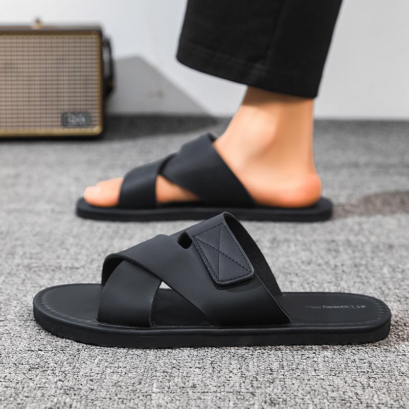 

Men Black Slippers Simple Flats Summer Outdoor Roman Sandals Open Toe Flip Flops Beach Shoes Plus Size EU:45 чёрный
