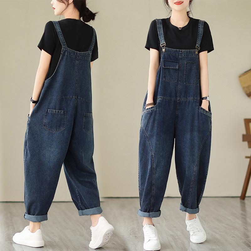 Autumn Women's Denim Jumpsuit   Literary and Artistic Oversized Loose Slimming Suspender Design Strap Jeans Overall