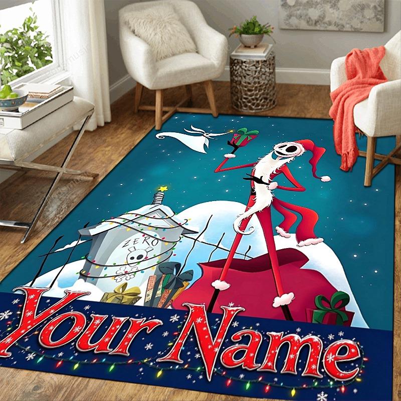 Custom 1Pc Skeleton Santa Flannel Personalized Rug Non Slip Floor Mat Soft Carpet for Living Bedroom Office Home Decor Gift
