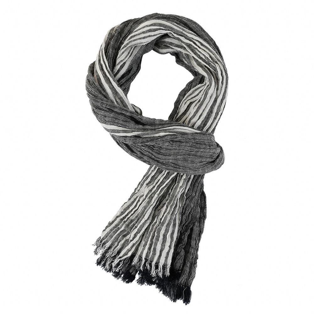 Luxury Cotton Linen Yarn-dyed Winter Men's Scarf Striped Soft Thin Long Shawl Tassel Neckerchief Wrap Autumn Winter Warm