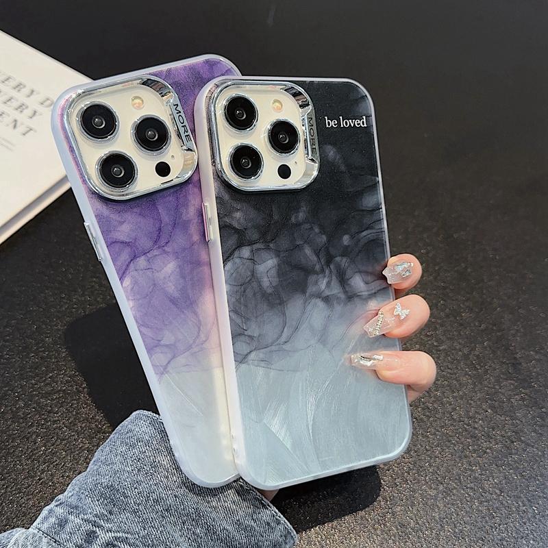 Nowa przędza z piór Gradient galwanizowany futerał na telefon komórkowy iPhone 15 14 13 12 Pro Max 11 Laserowy wzór marmuru