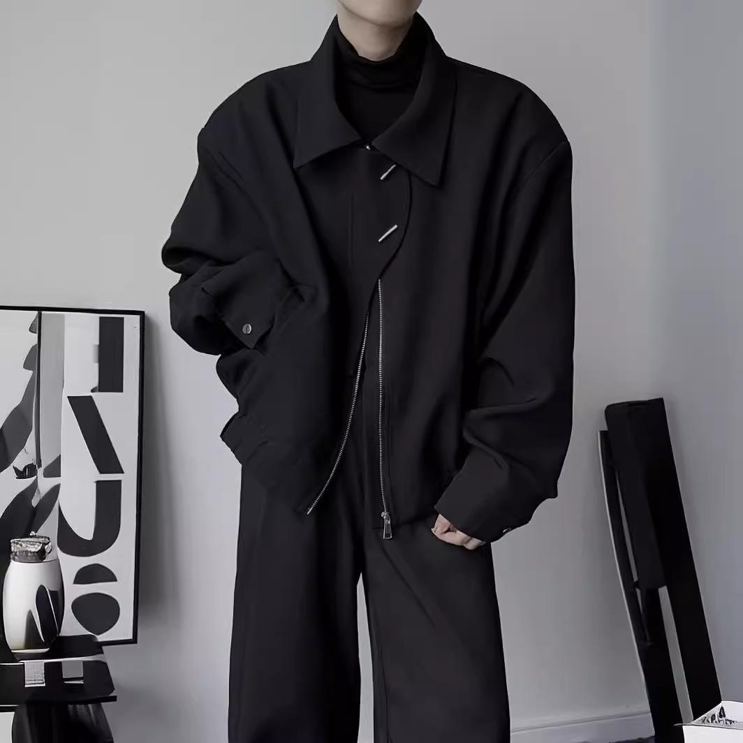 

Personalized Fashionable and High-end Black Lapel Jacket Men s Korean Version Simple Loose Casual Versatile Short Coat Top M чёрный