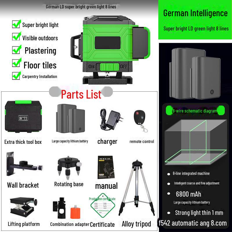 High-Precision 16-Line Green Laser Level Meter with Automatic Leveling