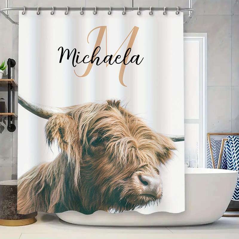 

Customizable Name Personalized Shower Curtain featuring a Cuddly Cow Head Luxury Home Decor Item for Bathroom 90x180cm