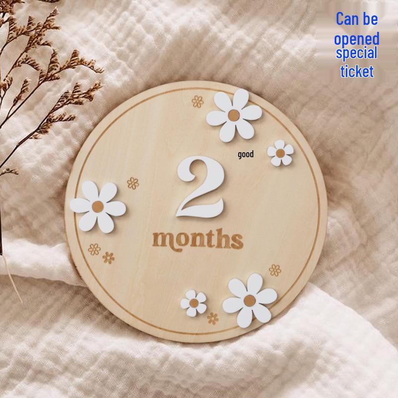 Newborn Milestone Photo Prop: Wooden Plaque with White Daisies