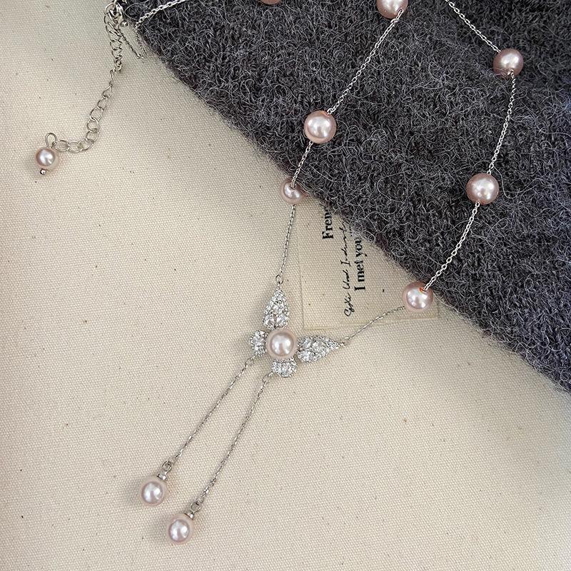 Bead Butterfly Tassel Necklace Light Luxury High Sense Stacking Wear Long Thin Collarbone Chain Necklace