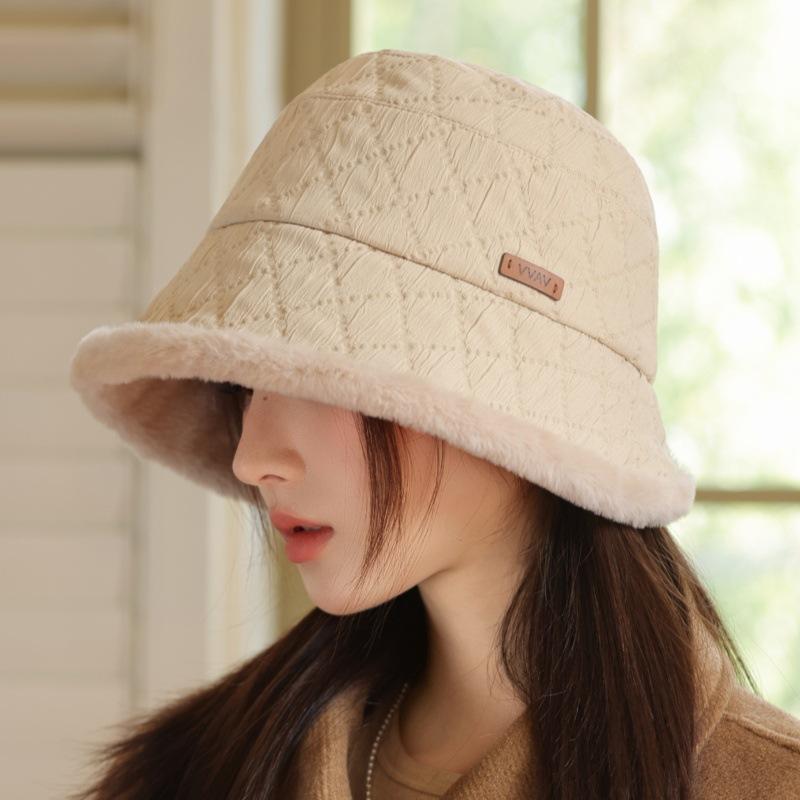 Herbst- und Winterhut Damenmode Plüsch-Bucket-Hat Warmer Plüsch-Basin-Hut Winddichter Reisehut Winddichter, dicker, warmer Hut zum Skifahren, Laufen, Radfahren