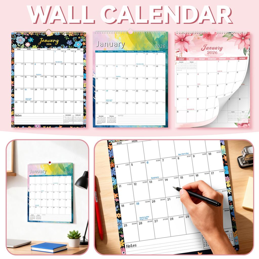 2026 Wall Calendar 12x17 Inch 12 Month Jan To Dec 2026, Thick 120GSM Paper, Large Block Monthly Calendar For Notes, Home Offices & School Scheduling