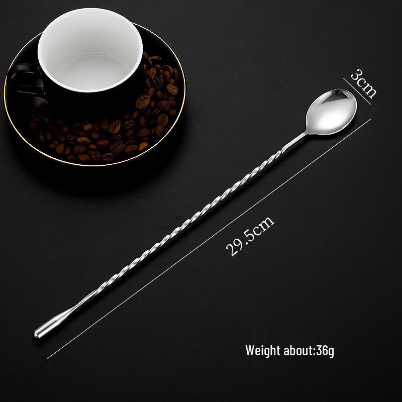304 Stainless Steel Long-Handle Double-Ended Cocktail Stirring Spoon & Fork
