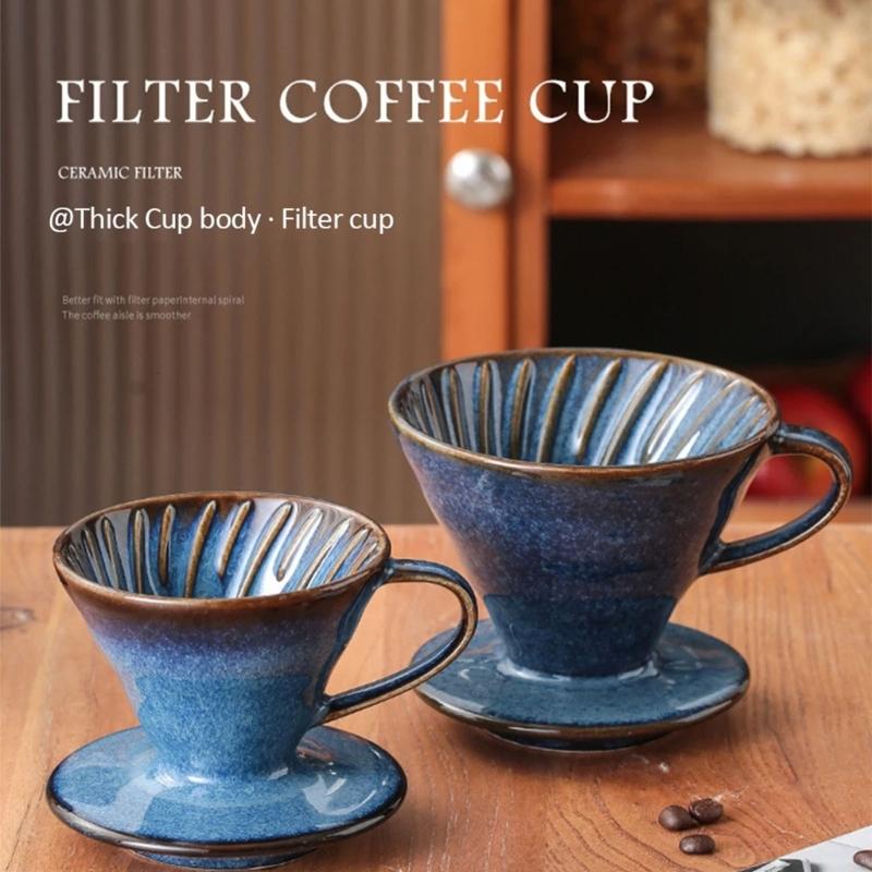 Heat Resistant Ceramic Drip Coffee Filter Handcrafted Blue Glazed Sophisticated Designs For Home Brewing