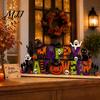 Halloween Tiered Tray Decor Happy Wooden Sign Ornaments with Pumpkin Ghost And Bat Elements for Stable Table Autumn Holiday Home Party Decorations