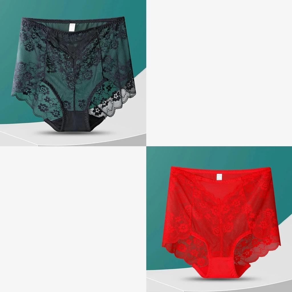 2pcs of Plus Size Women's New Summer Sexy Hollow Lace Non Mark High Waist Triangle Briefs