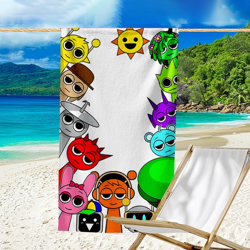 proof beach towel with a Sprunki7 pattern - soft,absorbent,quick-drying,machine washable - perfect for swimming,camping,bathing