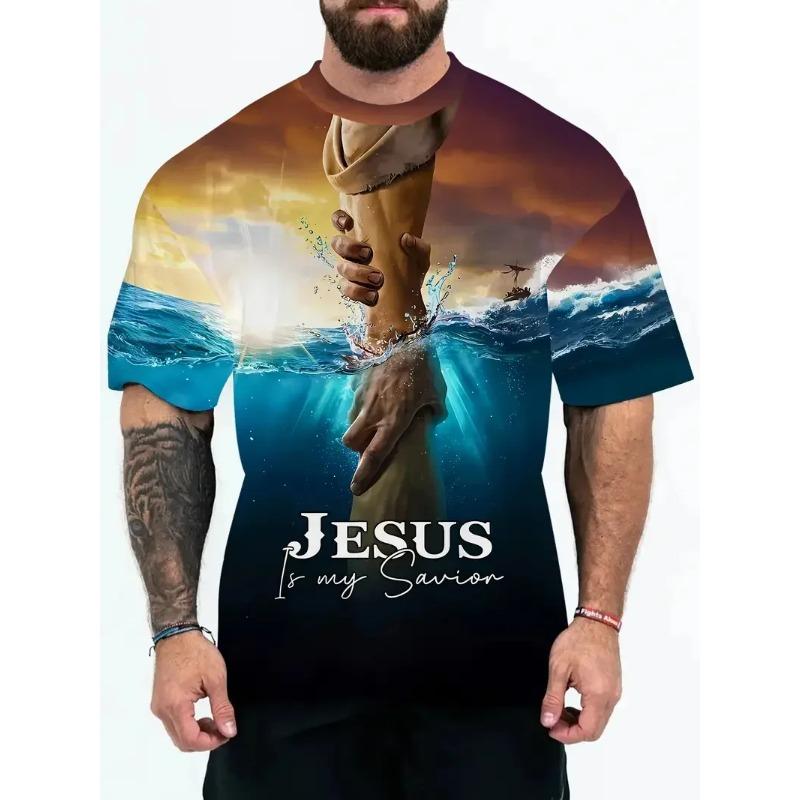 Jesus Christ Pattern Print T-Shirts Summer Casual O-Neck Oversized Quick-Drying Short Sleeve Catholicism Men's T-shirts