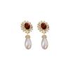 Flower Diamond Water Drop Pearl Necklace French Retro Court Style Collarbone Chain High Sense Light Luxury Jewelry Women's Suit