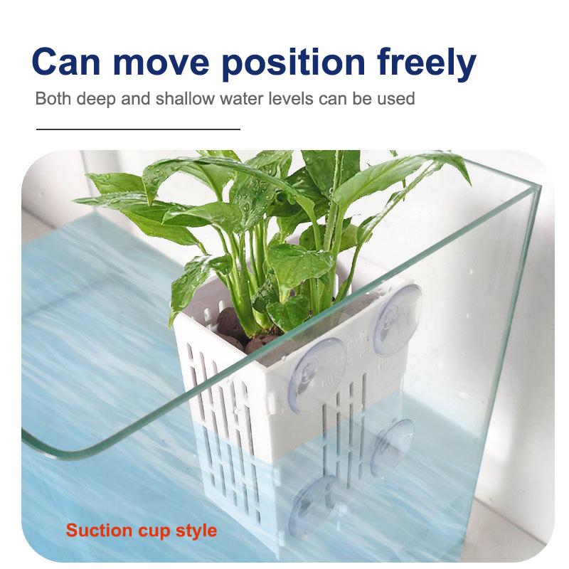 Hengende sugekoppkrok Akvariumplanteholder Plast Akvarieplantekar Plantekar Kurver Aquatic Pot Box Aquascape Dekorasjon