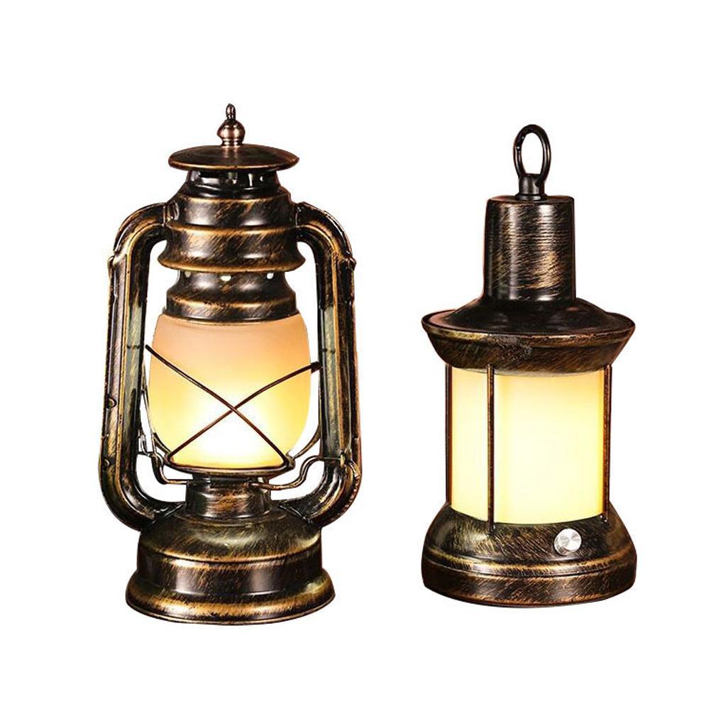 Vintage Hurricane Lantern Rechargeable and Battery Powered Metal Hanging Lantern with Dimmer Switch